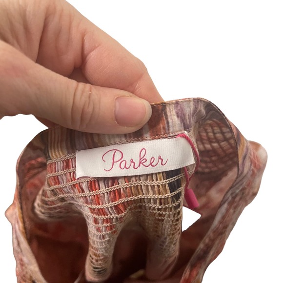 NWT Parker revolve Cotton Ikat smocked blouse with shoulder ruffles tie at neck - Picture 7 of 7